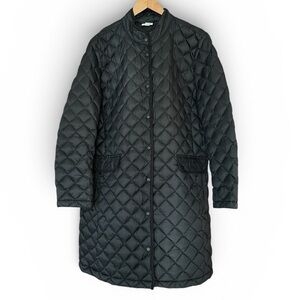 J. Jill Black Down Diamond Quilted Snap Front Jacket Coat Lightweight Size XL